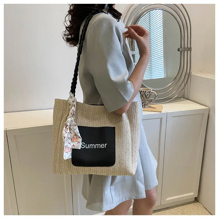 Summer woven tote bag with braided handles — feature 18