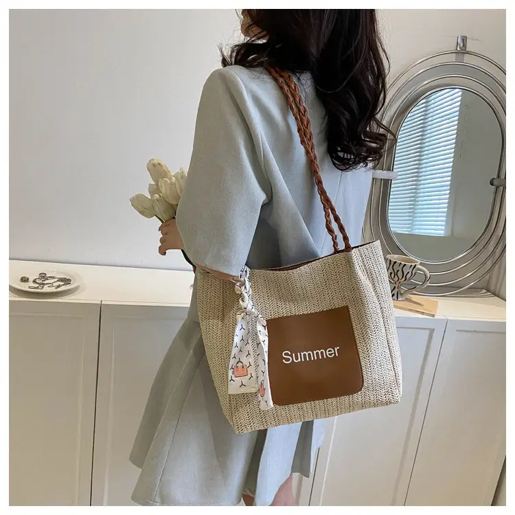 Summer woven tote bag with braided handles — feature 21