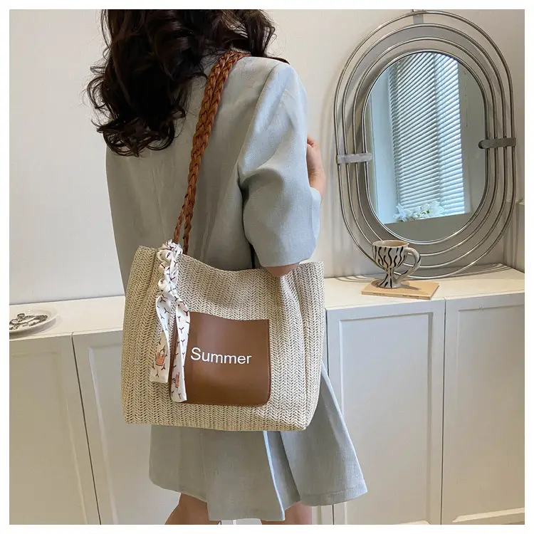 Summer woven tote bag with braided handles — feature 22