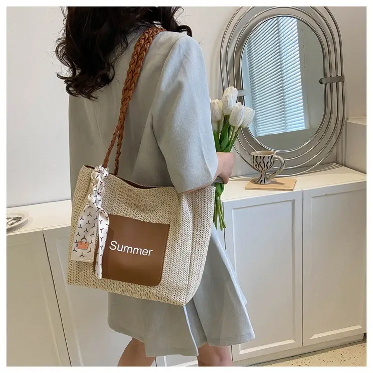Summer woven tote bag with braided handles — feature 23