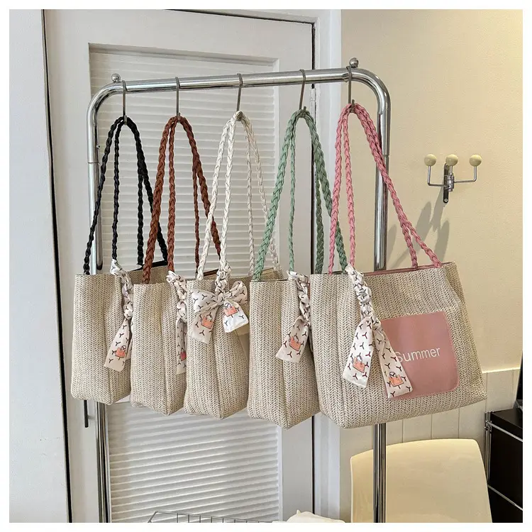 Summer woven tote bag with braided handles — feature 24