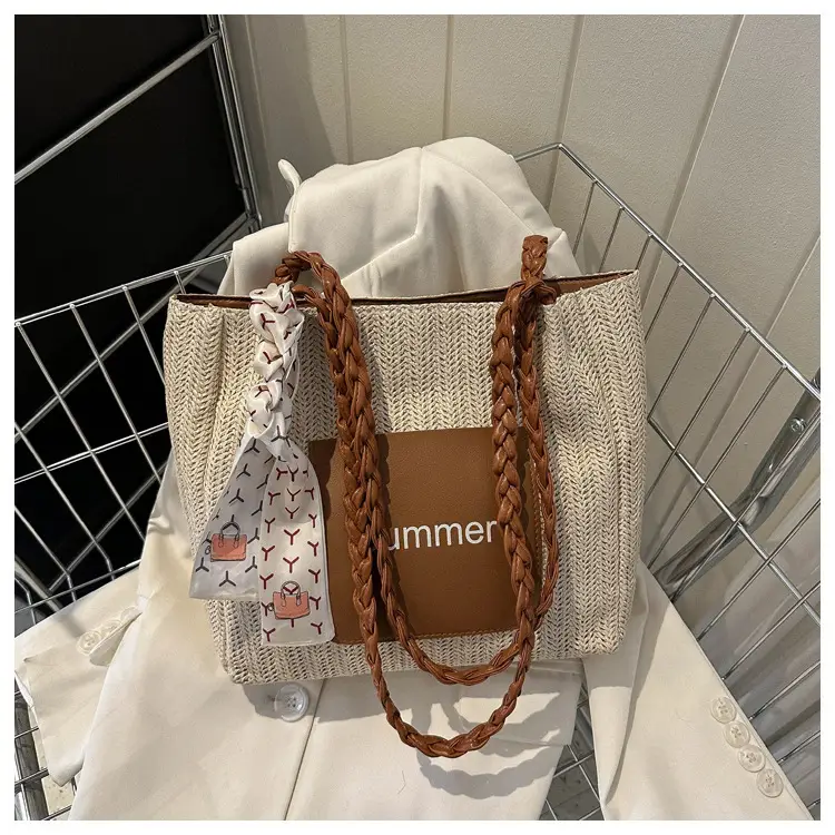Summer woven tote bag with braided handles — feature 25