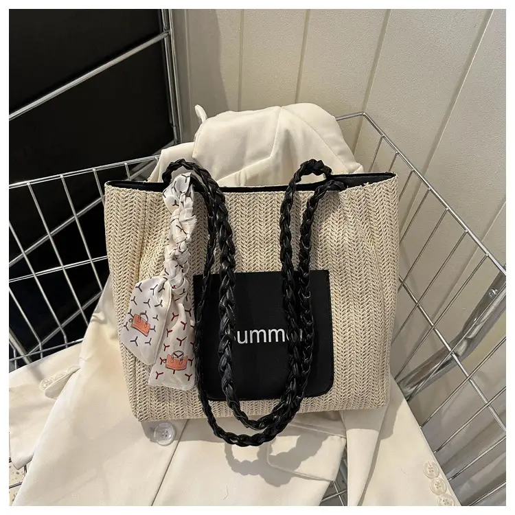 Summer woven tote bag with braided handles — feature 26