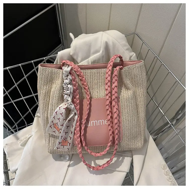 Summer woven tote bag with braided handles — feature 27