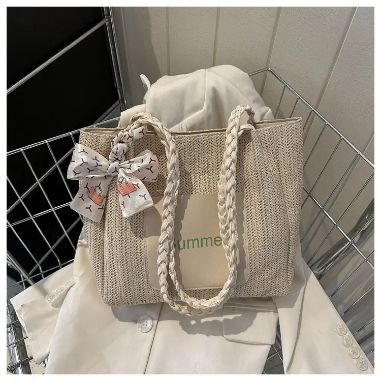 Summer woven tote bag with braided handles — feature 28
