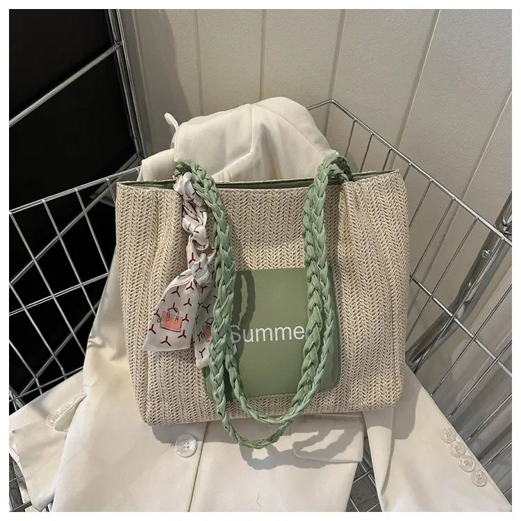 Summer woven tote bag with braided handles — feature 29