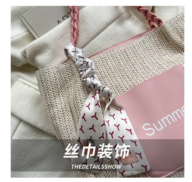 Summer woven tote bag with braided handles — feature 4