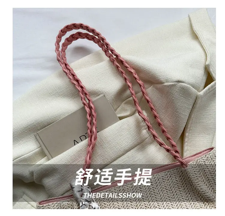 Summer woven tote bag with braided handles — feature 5