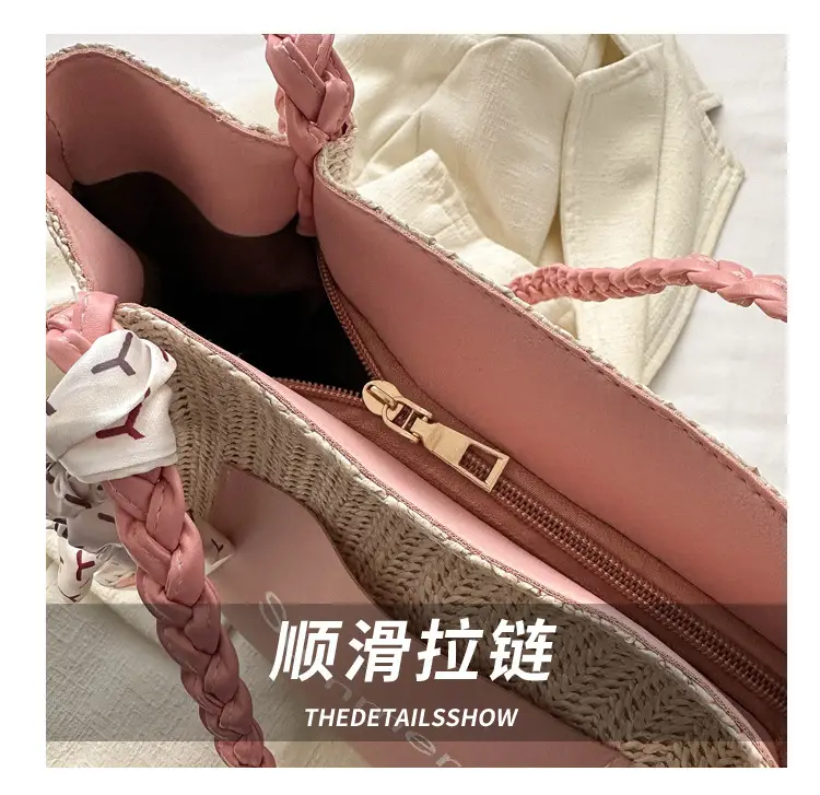 Summer woven tote bag with braided handles — feature 6