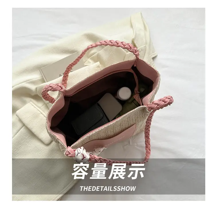 Summer woven tote bag with braided handles — feature 7