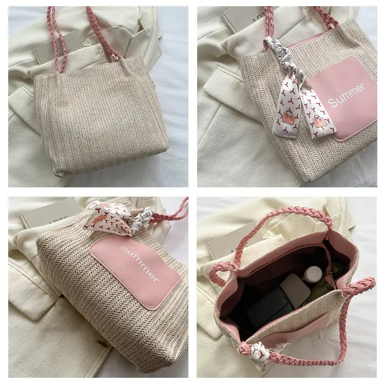 Summer woven tote bag with braided handles — feature 8