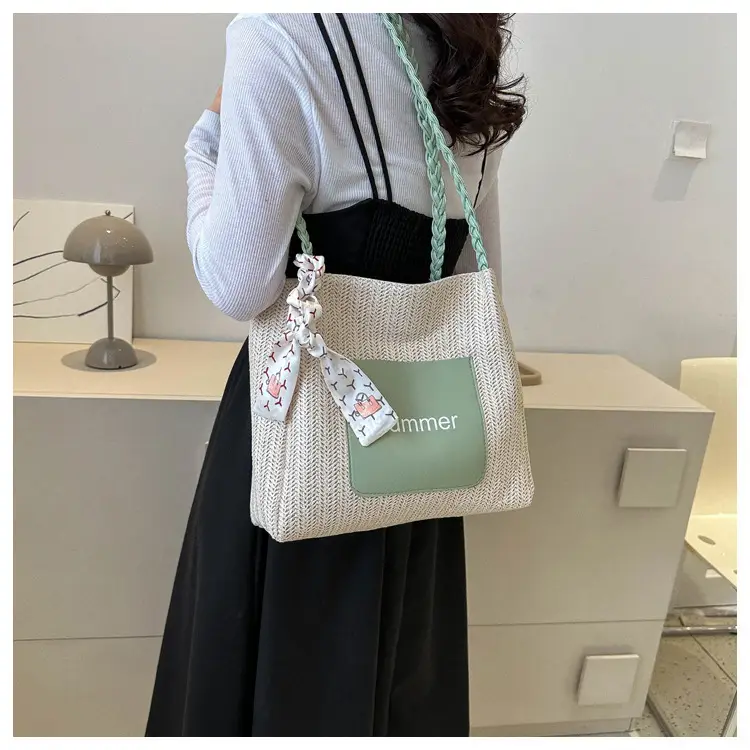 Summer woven tote bag with braided handles — feature 9