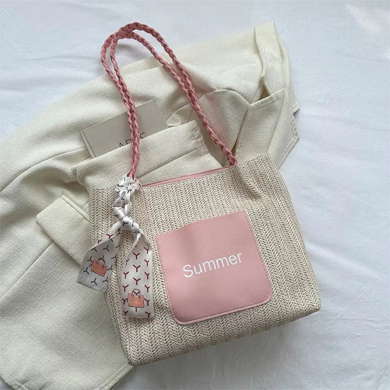 Summer woven tote bag with braided handles - Image 3