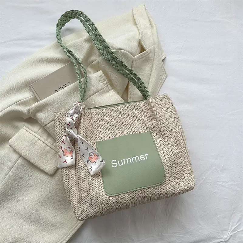 Summer woven tote bag with braided handles - Image 4