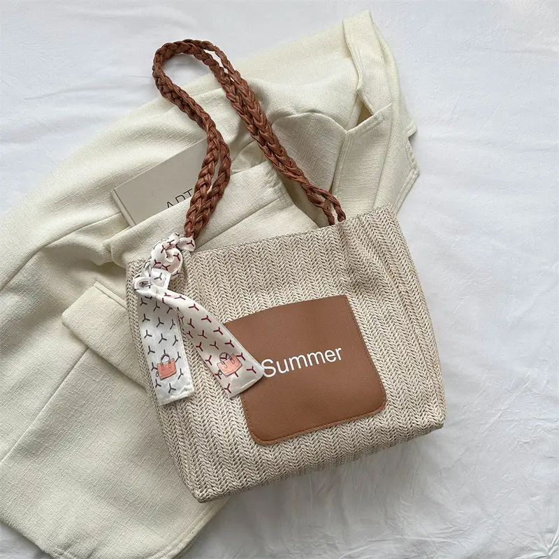 Summer woven tote bag with braided handles - Image 5