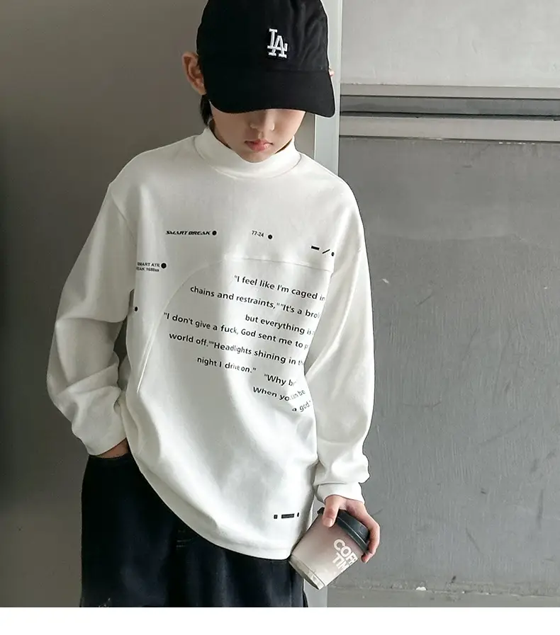 Boys Grey Half-High Collar T-Shirt with Embroidered Design — feature 10