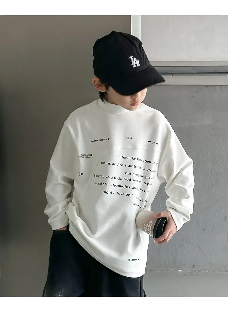Boys Grey Half-High Collar T-Shirt with Embroidered Design — feature 11