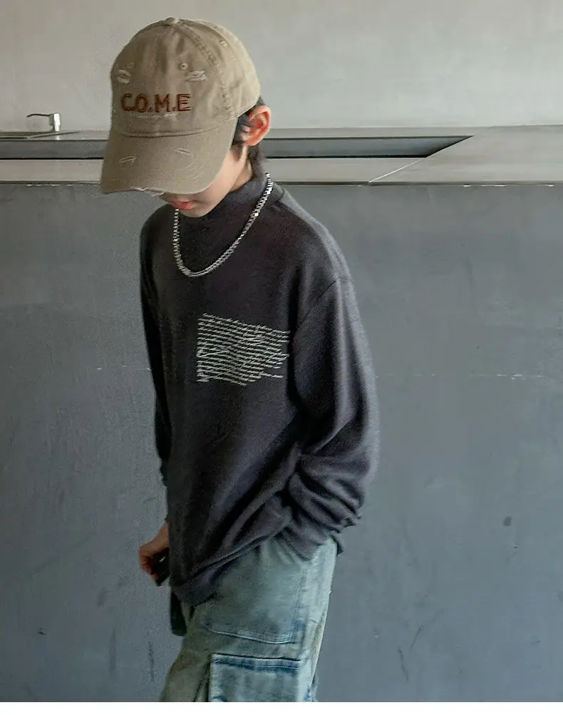 Boys Grey Half-High Collar T-Shirt with Embroidered Design — feature 17