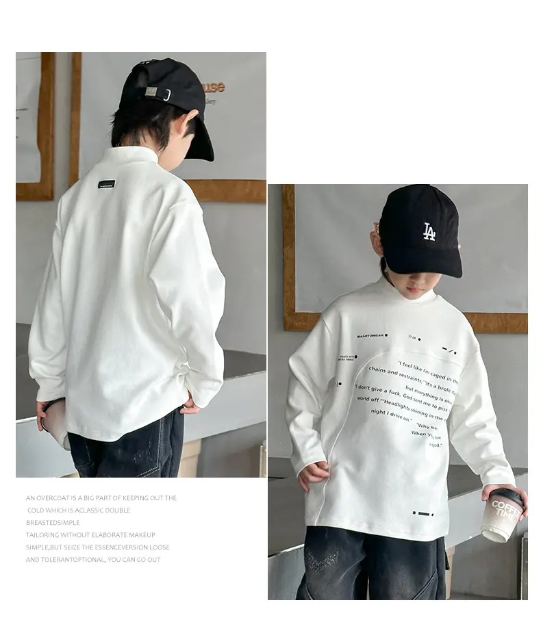 Boys Grey Half-High Collar T-Shirt with Embroidered Design — feature 8