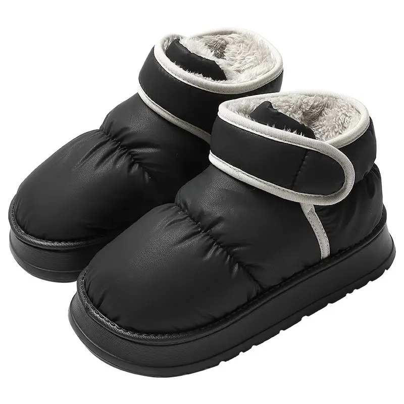 Waterproof Warm Cotton Slippers for Women Winter High-Top Pu Snow Boots for Women Fleece-Lined Thickeneded Plush Velcro Cotton Shoes for Men - Image 11