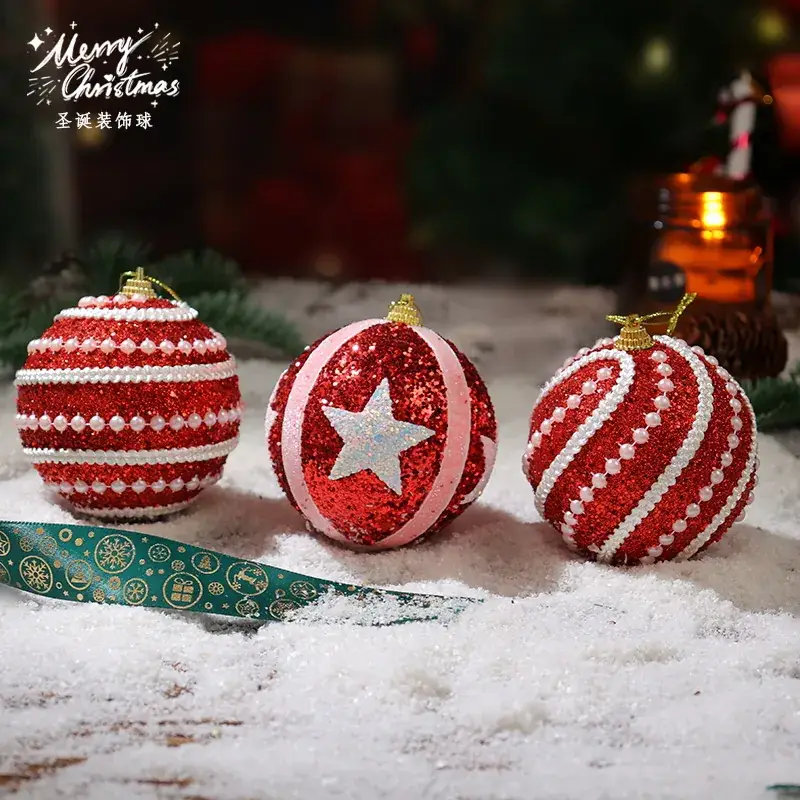 Red White Beaded Christmas Ball Decor - Image 17