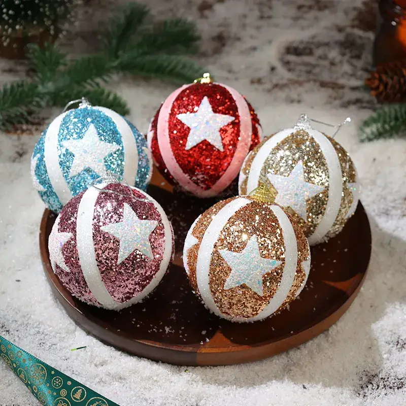 Red White Beaded Christmas Ball Decor - Image 18