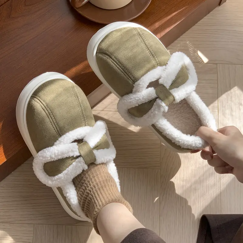Women's Cotton Slippers with Heel for Winter Wearing All-match Fashionable Thick Bottom Lamb Velvet Indoor Home Warm fleece-lined Cotton Shoes - Image 5