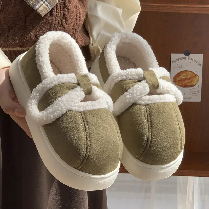 Women's Cotton Slippers with Heel for Winter Wearing All-match Fashionable Thick Bottom Lamb Velvet Indoor Home Warm fleece-lined Cotton Shoes - Image 7