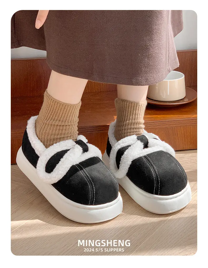 Women's Cotton Slippers with Heel for Winter Wearing All-match Fashionable Thick Bottom Lamb Velvet Indoor Home Warm fleece-lined Cotton Shoes — feature 10