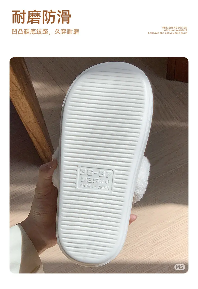 Women's Cotton Slippers with Heel for Winter Wearing All-match Fashionable Thick Bottom Lamb Velvet Indoor Home Warm fleece-lined Cotton Shoes — feature 14