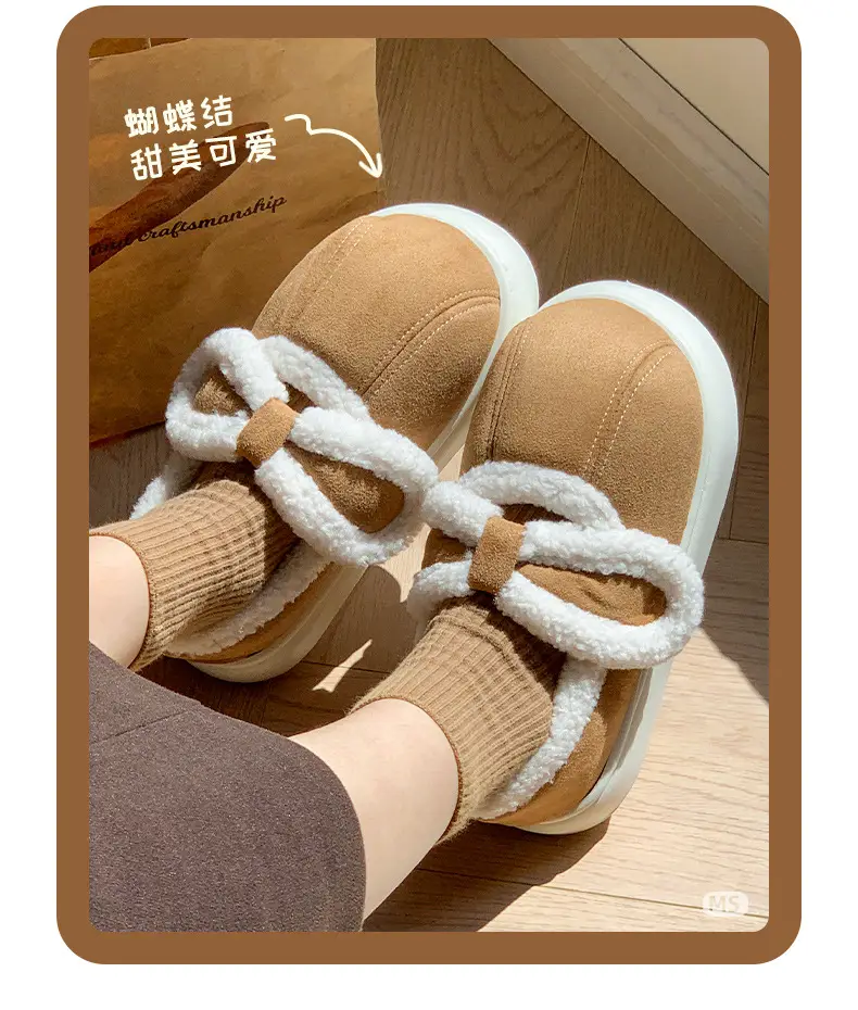 Women's Cotton Slippers with Heel for Winter Wearing All-match Fashionable Thick Bottom Lamb Velvet Indoor Home Warm fleece-lined Cotton Shoes — feature 3