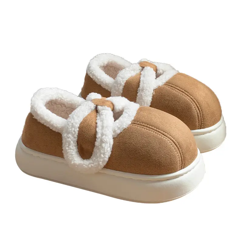 Women's Cotton Slippers with Heel for Winter Wearing All-match Fashionable Thick Bottom Lamb Velvet Indoor Home Warm fleece-lined Cotton Shoes - Image 2