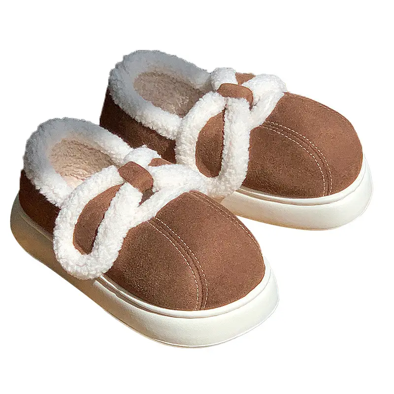 Women's Cotton Slippers with Heel for Winter Wearing All-match Fashionable Thick Bottom Lamb Velvet Indoor Home Warm fleece-lined Cotton Shoes - Image 4