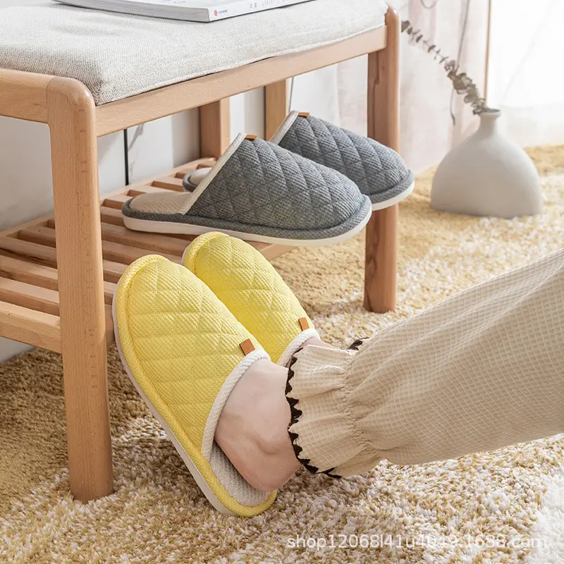 Spring and Autumn Couple Slippers Women's Cotton Linen Linen Non-slip Soft Bottom Indoor Household Home Room Living Room Wood Floor for Men - Image 6