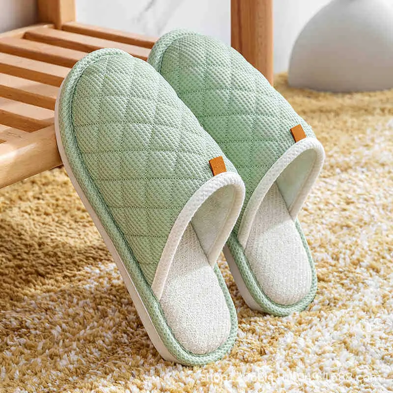 Spring and Autumn Couple Slippers Women's Cotton Linen Linen Non-slip Soft Bottom Indoor Household Home Room Living Room Wood Floor for Men - Image 3