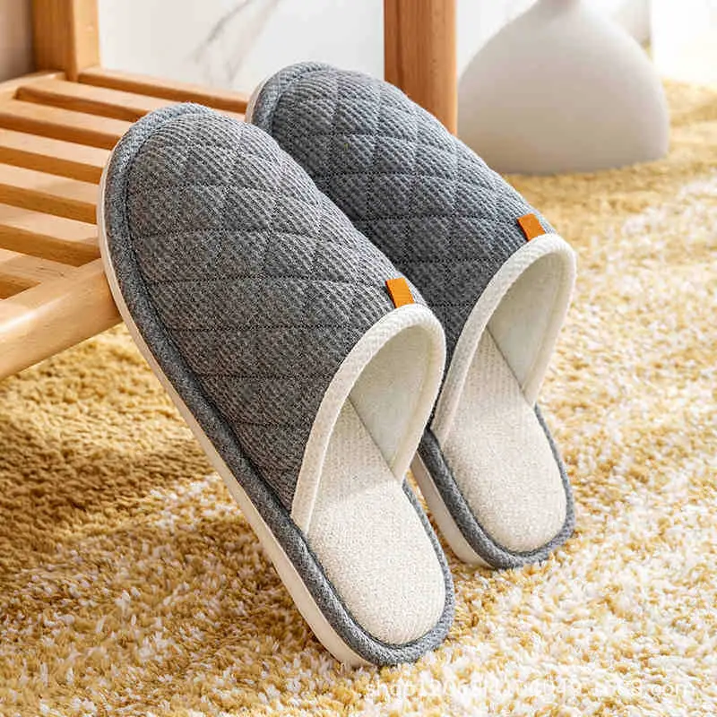 Spring and Autumn Couple Slippers Women's Cotton Linen Linen Non-slip Soft Bottom Indoor Household Home Room Living Room Wood Floor for Men - Image 4