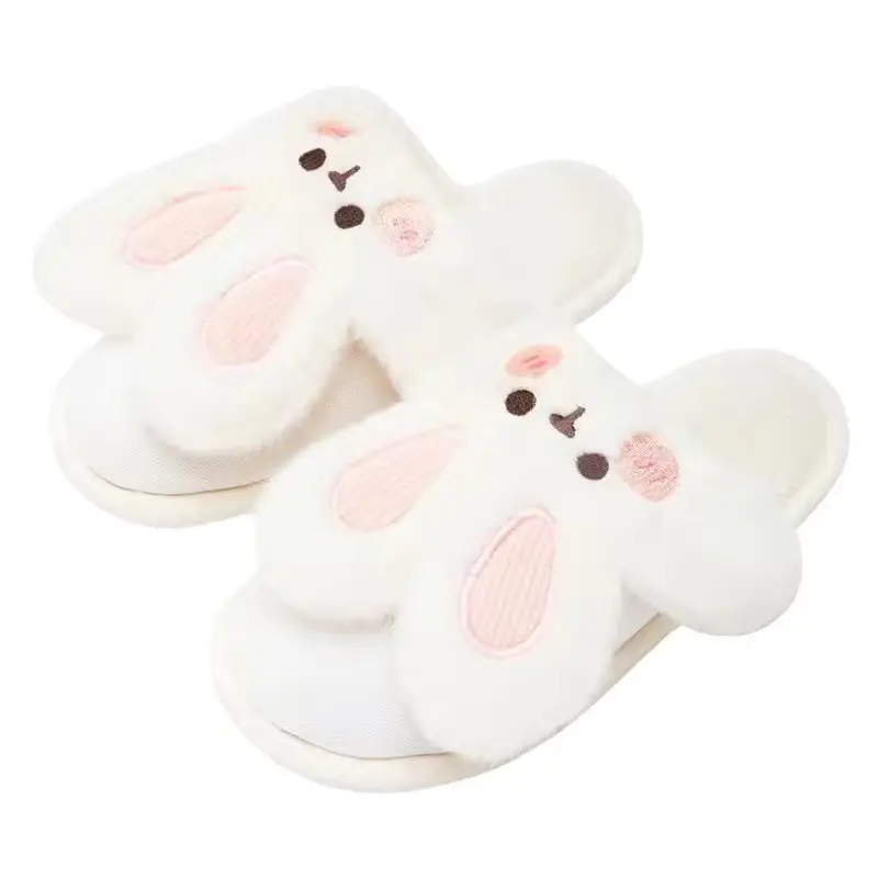 Autumn Winter Cartoon Cotton Slippers White Pink