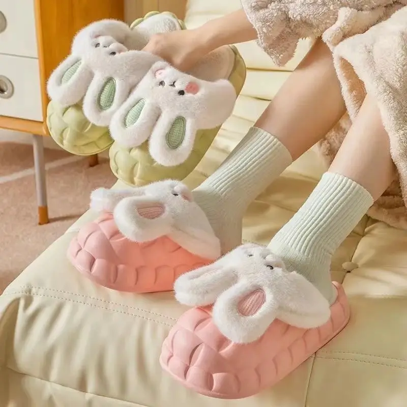 Autumn Winter Cartoon Cotton Slippers White Pink — feature 1