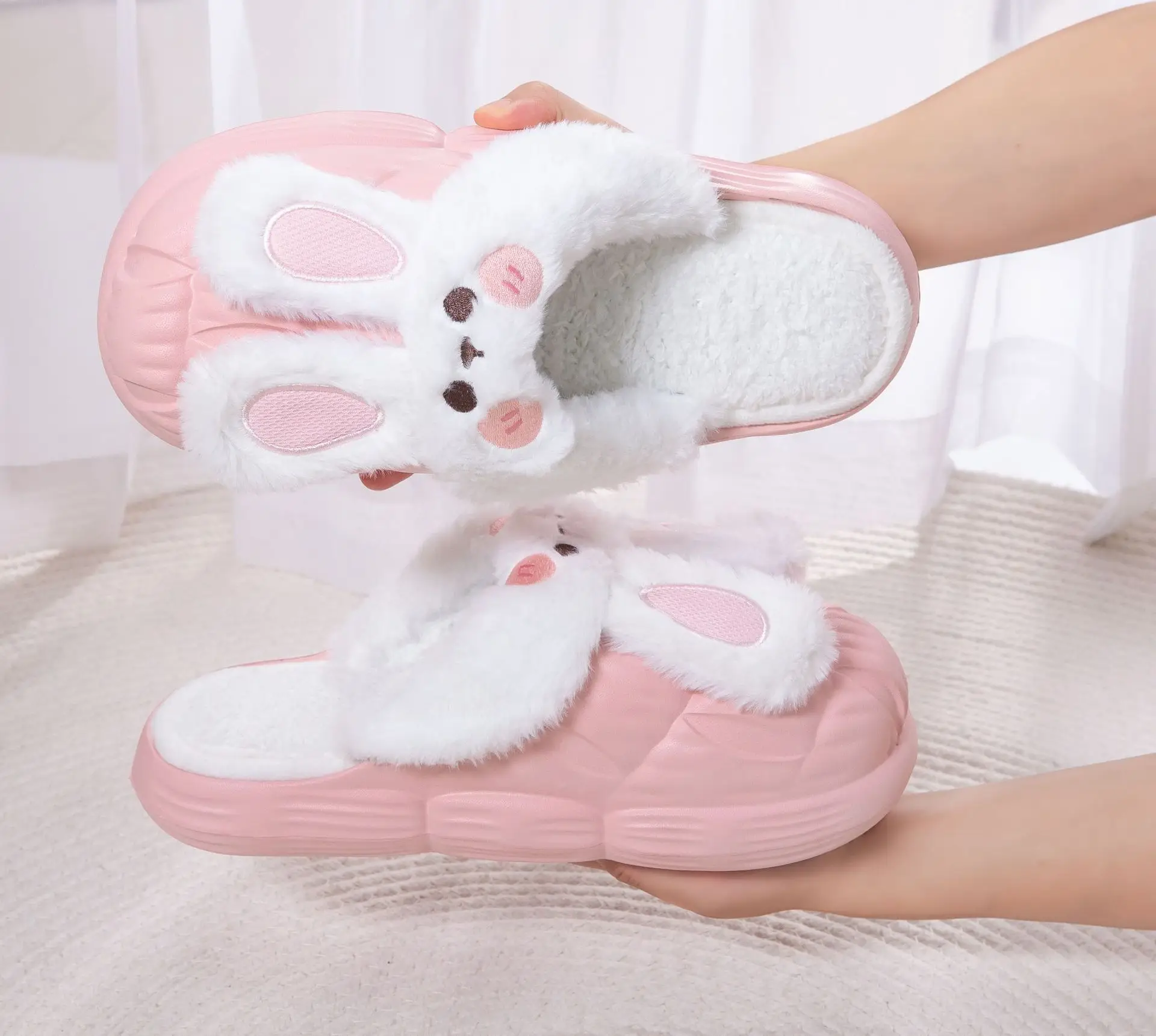 Autumn Winter Cartoon Cotton Slippers White Pink — feature 8