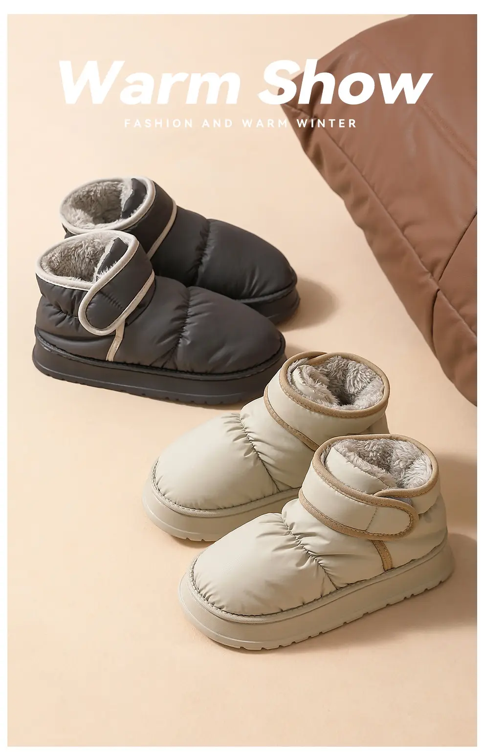 High-Top Waterproof Cotton Slippers for Winter Women's Outer Wear All-Inclusive Thick-Soled Plus Velvet Warm Snow Boots Simple Cotton Shoes for Men Wholesale — feature 16