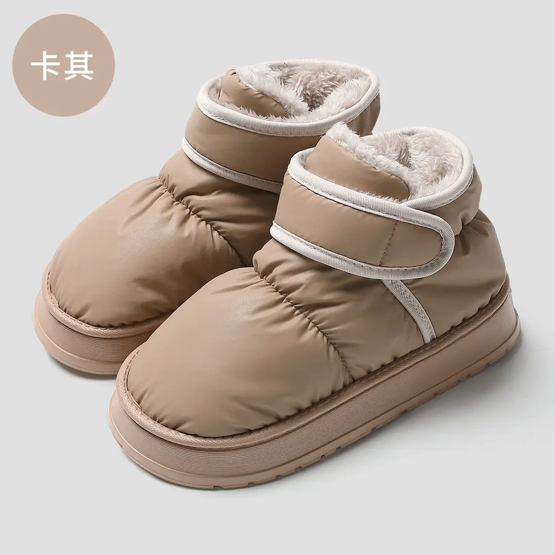 High-Top Waterproof Cotton Slippers for Winter Women's Outer Wear All-Inclusive Thick-Soled Plus Velvet Warm Snow Boots Simple Cotton Shoes for Men Wholesale