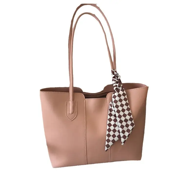 Women's Cream Textured Shoulder Bag with Checkered Bow - Image 10