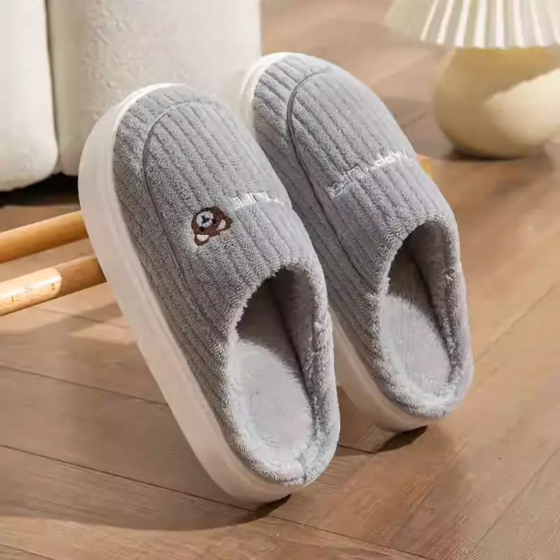 Cotton Slippers Men's Autumn and Winter Indoor Home Non-Slip Thick Bottom Dung-Feeling Plush Warm Household Slippers Women's Winter - Image 15