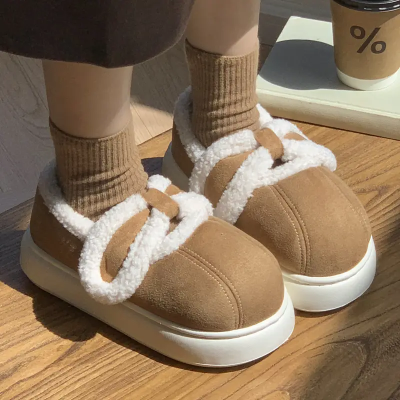 Lamb plush bag with cotton slippers women's autumn and winter outdoor wear warm all-match indoor home non-slip thick-soled cotton shoes - Image 6