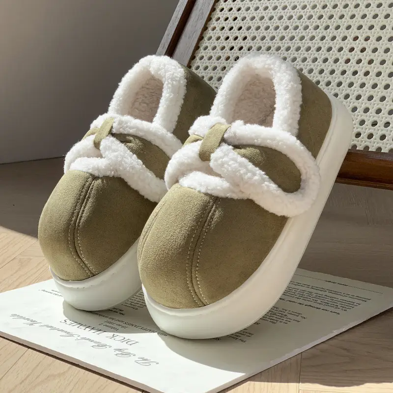 Lamb plush bag with cotton slippers women's autumn and winter outdoor wear warm all-match indoor home non-slip thick-soled cotton shoes - Image 2