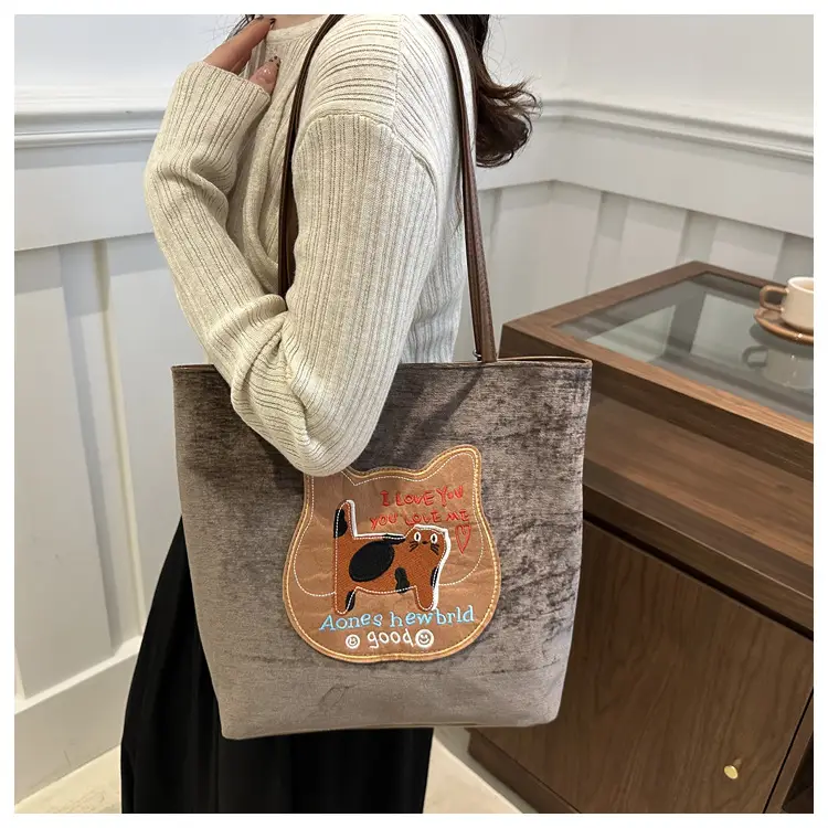 Women's Brown Cat Print Tote Bag 2024 New Style — feature 33
