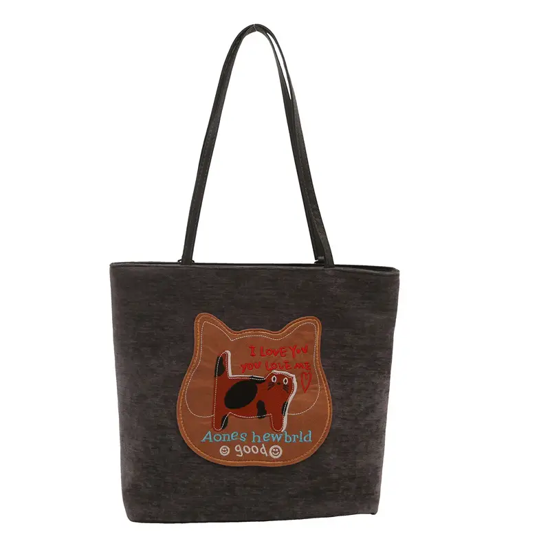 Women's Brown Cat Print Tote Bag 2024 New Style - Image 2
