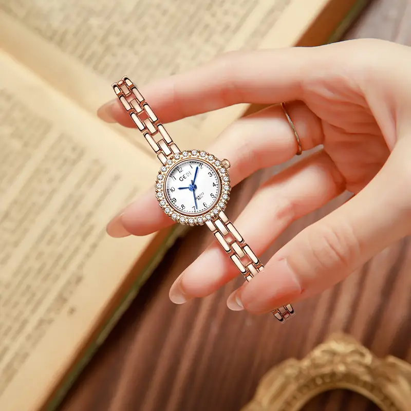 Gold Diamond Watch for Women with Quartz Movement