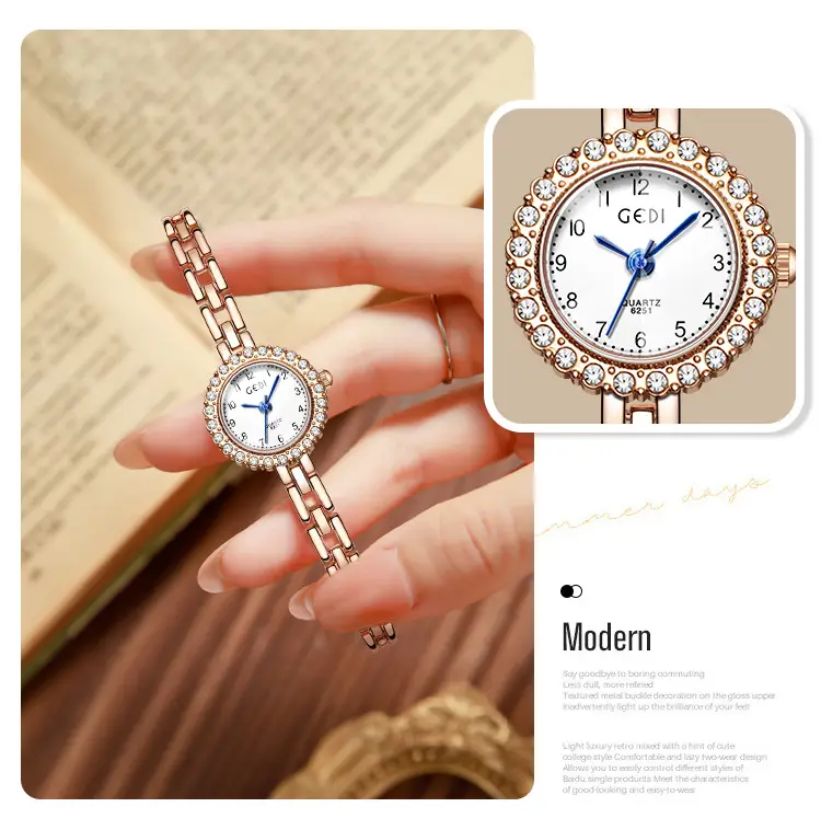 Gold Diamond Watch for Women with Quartz Movement — feature 3