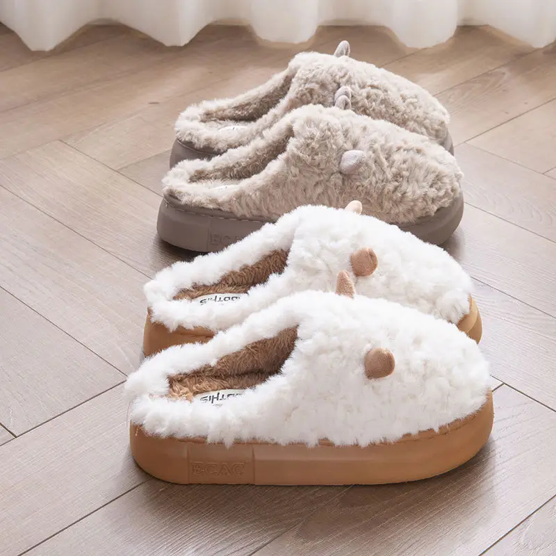 Women Mute Cotton Winter Slippers Green Non-Slip